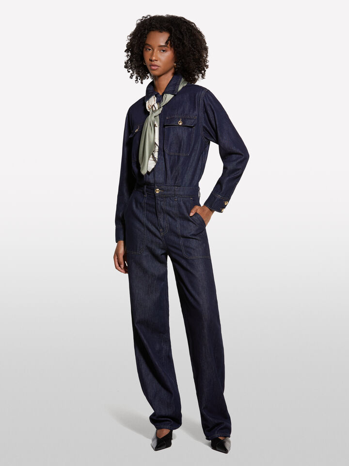 Dark blue denim jumpsuit - women's jumpsuits - Dark Blue | Sisley image number 1